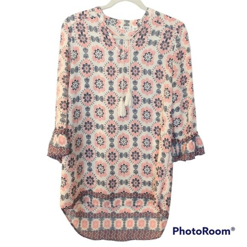 Women's Cato Coral and Blue Tunic Blouse Size Small